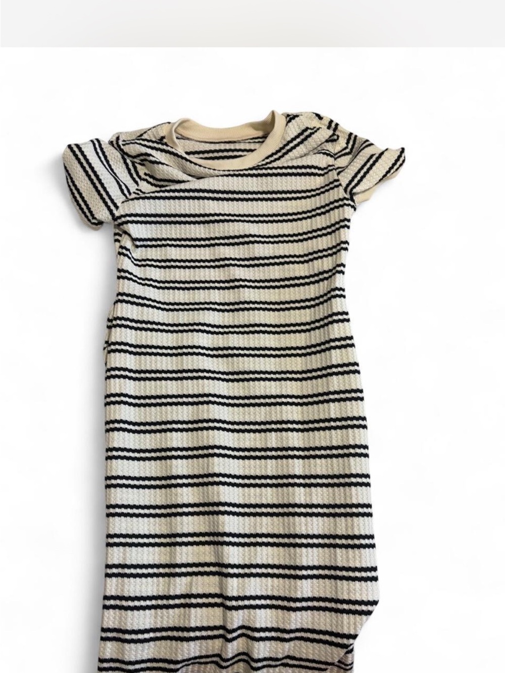 SHEIN Cream and Black Striped Knit Short Sleeve Maternity Dress